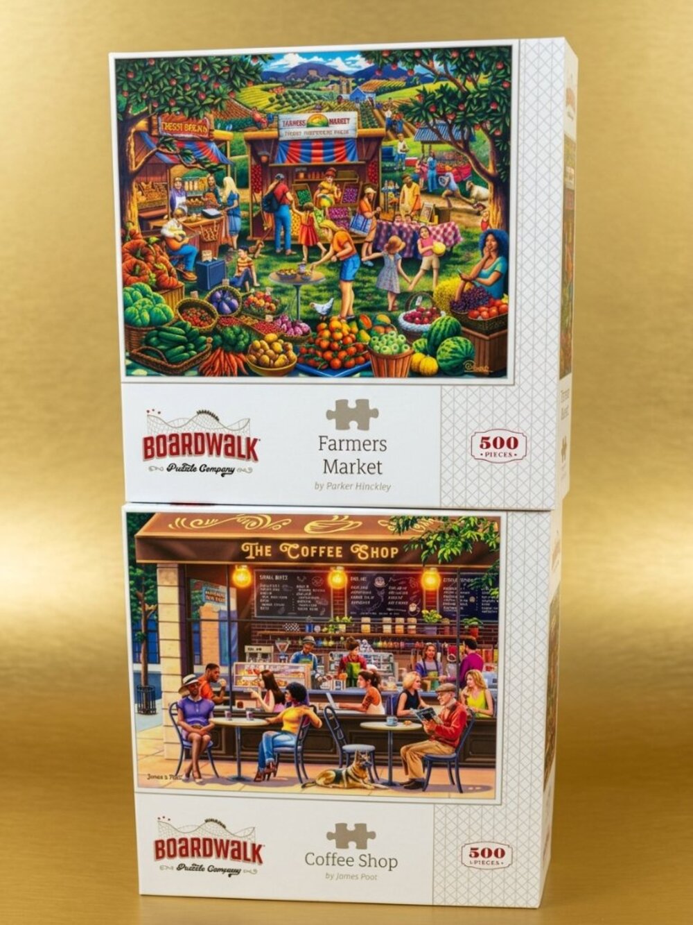 Set of 2 Boardwalk Puzzle Co. 500-Piece Puzzles - Coffee Shop & Farmer's Market